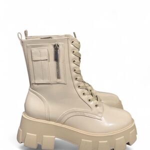 Shoe Dazzle Beige Combat Boots